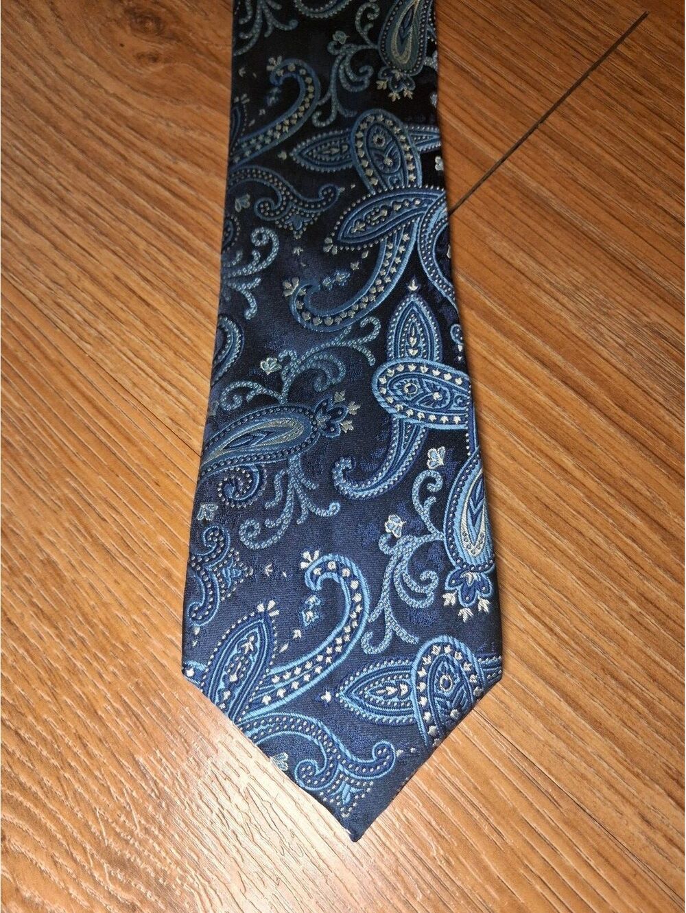 Ralph Lauren Silk Tie Navy Blue Paisley Skinny Slim Handmade